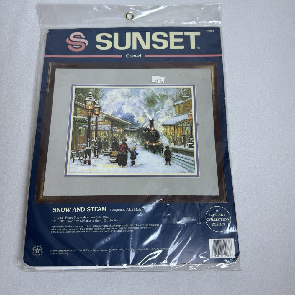 Sunset Crewel Kit Snow and Steam By Alan Maley #11088 1995 16"x12" Snow Train